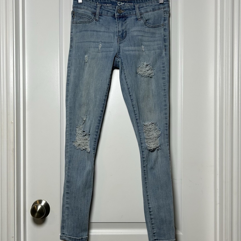 CP Jeans Vintage Y2K Ultra Low Rise Distressed Ripped Skinny Light Wash Jeans